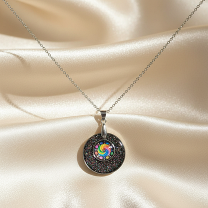 Black glitter pendant - overhead flat lay