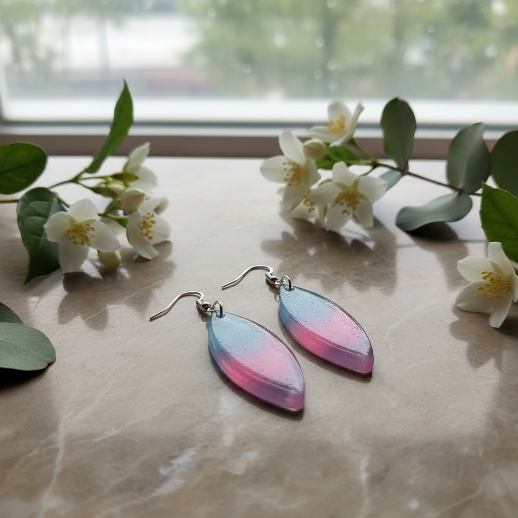 Cotton Candy Sky Pastel Earrings - detail view with florals