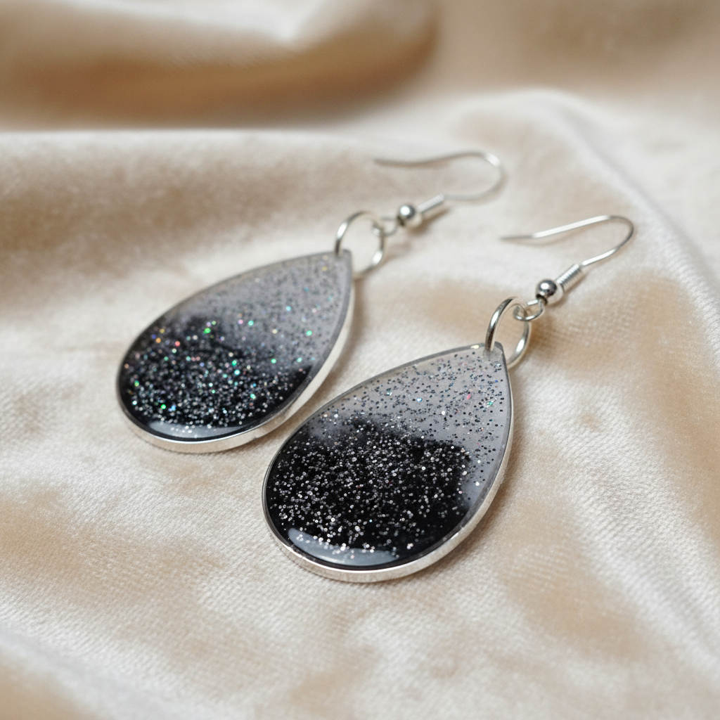 Midnight Ombre Glitter Earrings - angled view on velvet