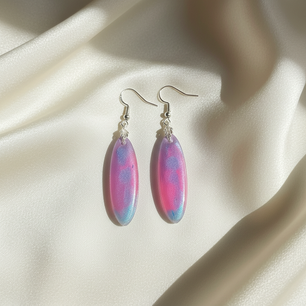Sunset Dreams Pastel Earrings - front view on silk