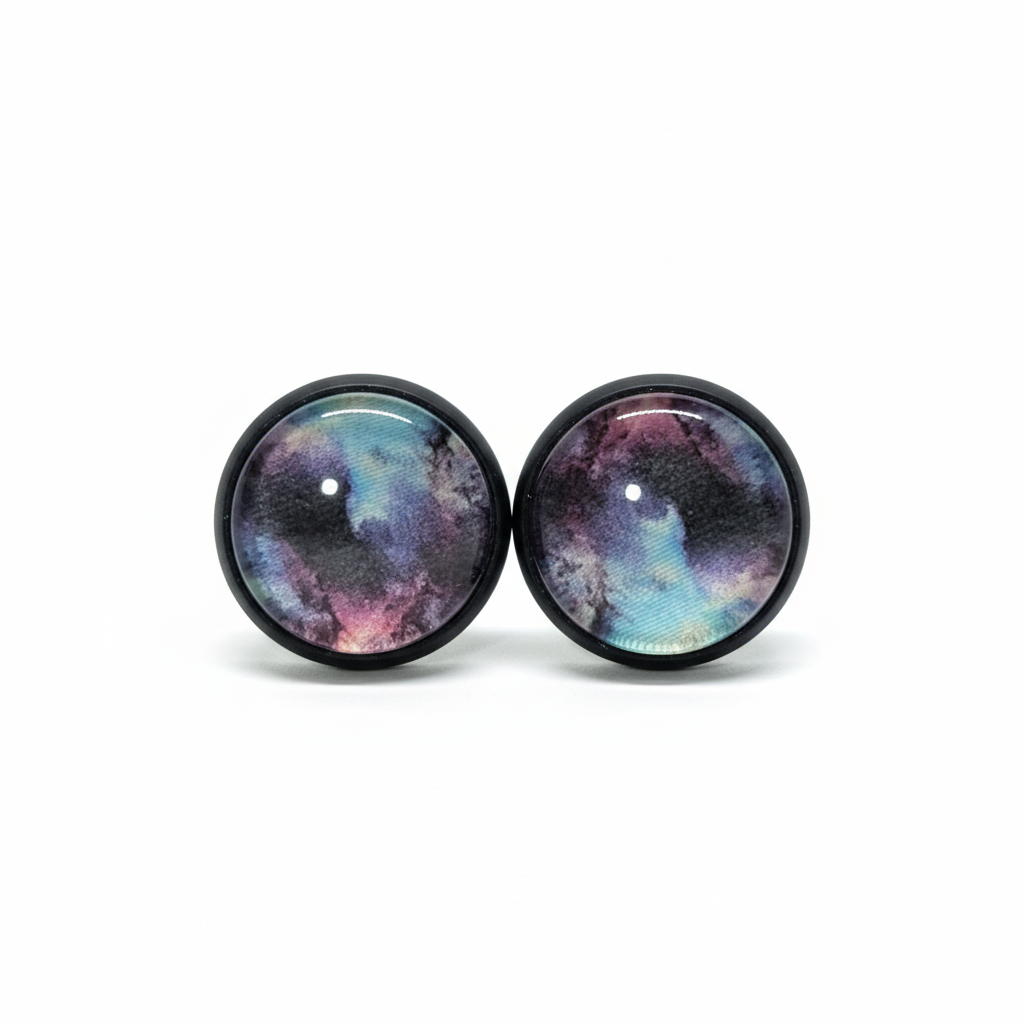 Galaxy nebula stud earrings on white background