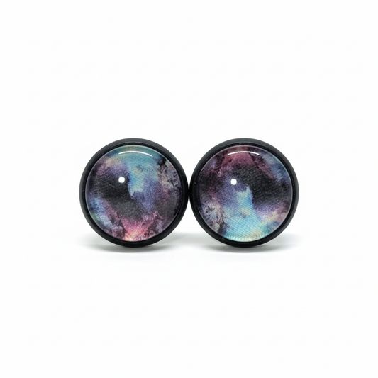 Galaxy nebula stud earrings on white background