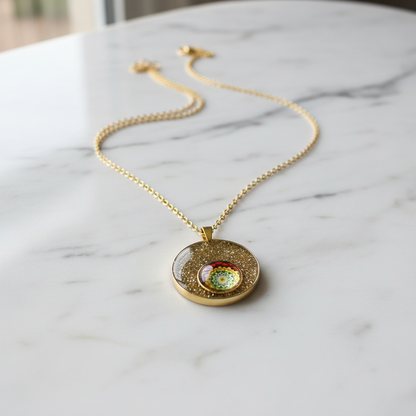 Gold glitter pendant on marble - professional photography