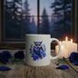 Midnight Sapphire Owl Mug in Twilight Setting