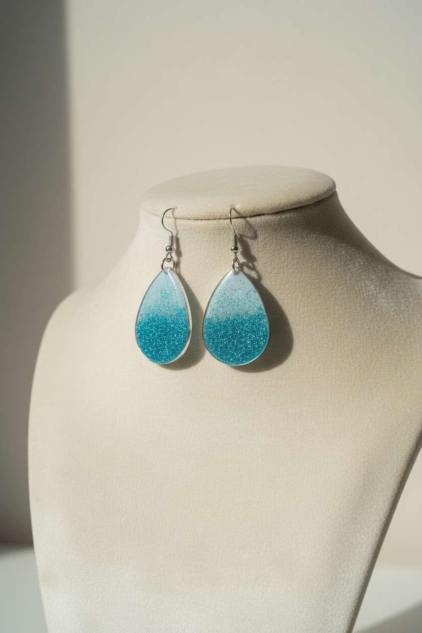 Ocean Shimmer Earrings on Velvet Display Bust