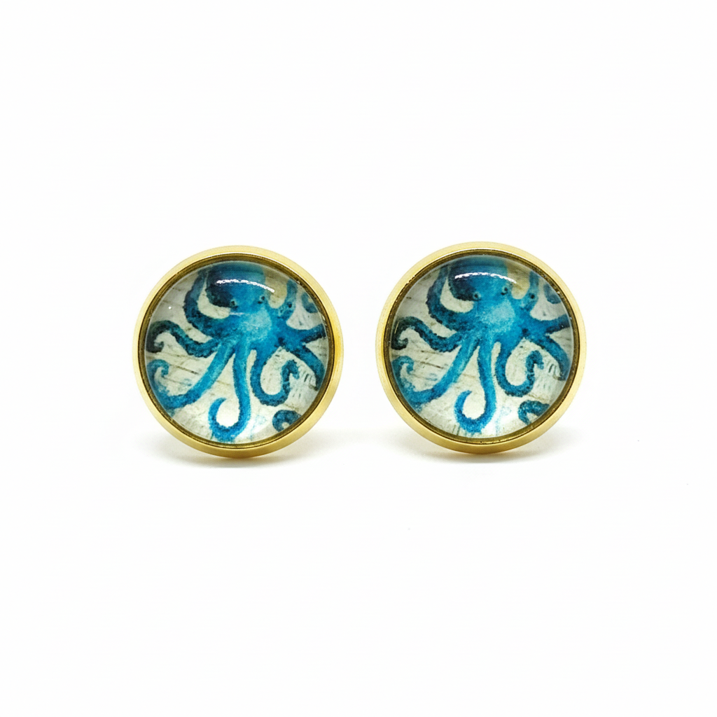 Blue Octopus Stud Earrings
