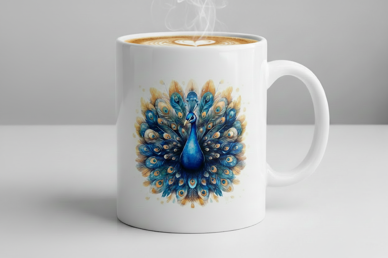 Peacock full display mug mockup