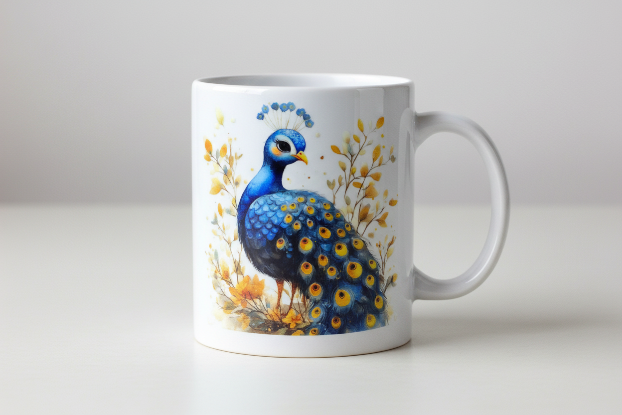 Peacock mug mockup with proper spacing