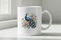 Peacock with peach florals mug mockup