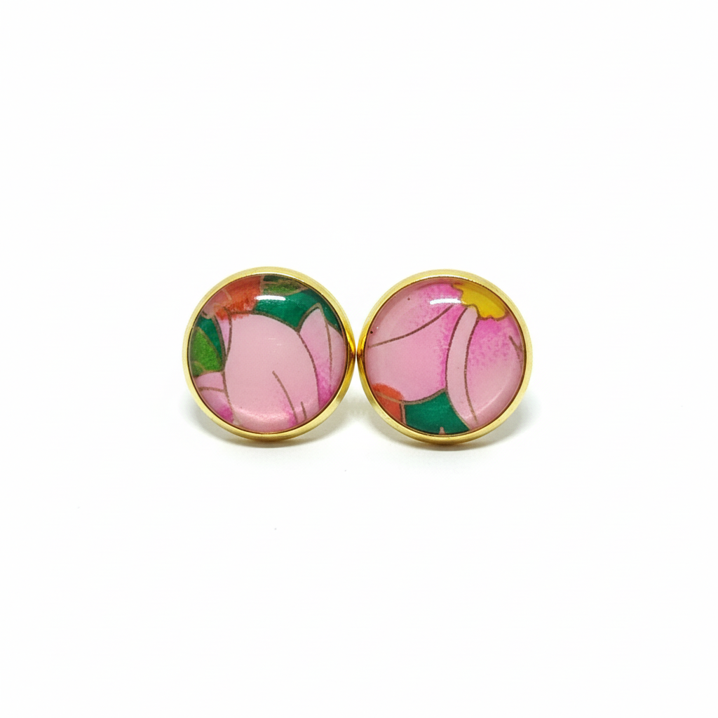 Pink Lotus Flower Stud Earrings
