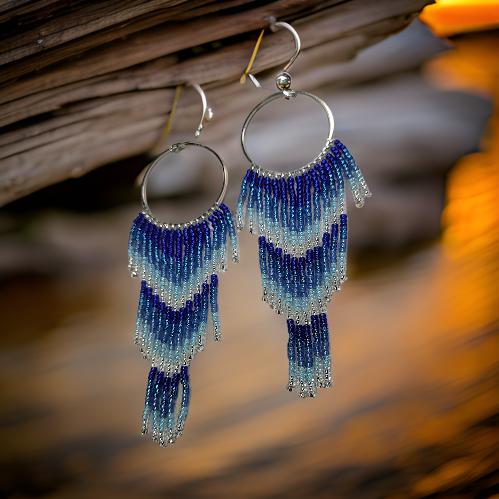 Blue/silver ombre fringe earrings.