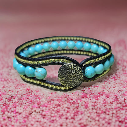 Turquoise and Leather Cuff Bracelet