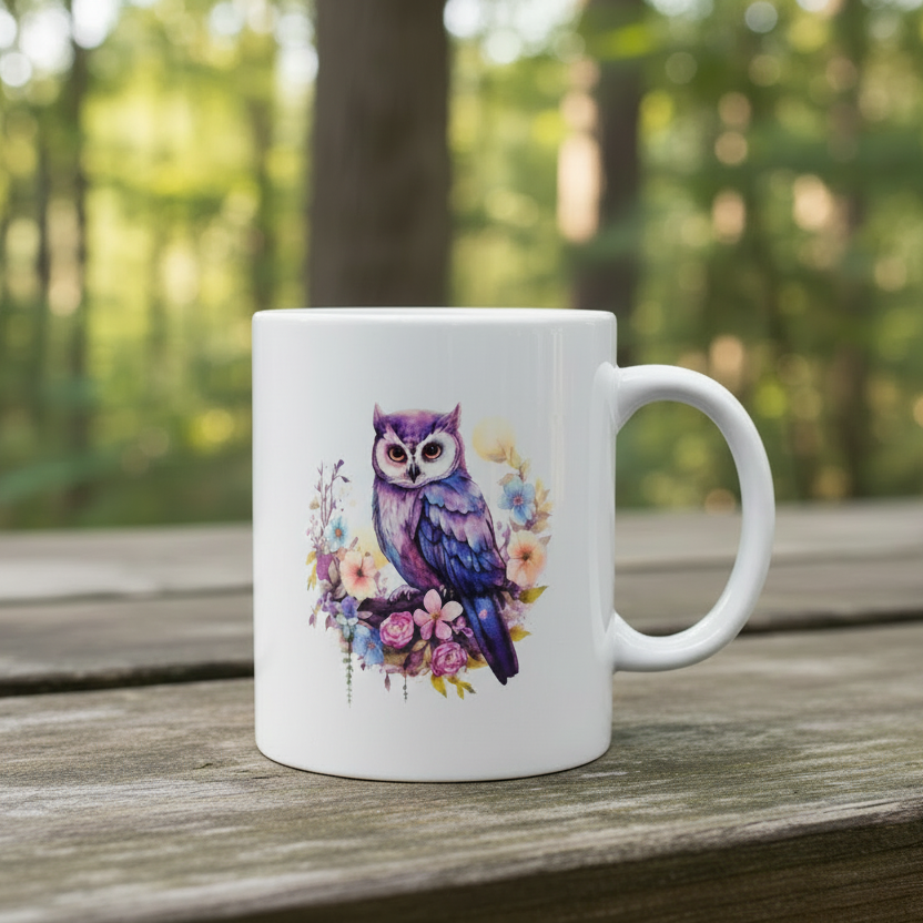 Purple Pink Owl Floral Mug Mockup