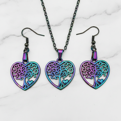 Rainbow Tree of Life Heart Jewelry Set - Full Rainbow