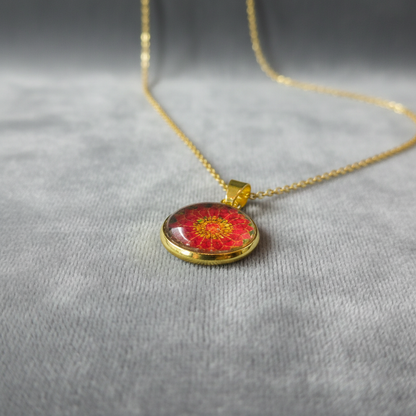 Red Zinnia Flower Pendant - Velvet Angle