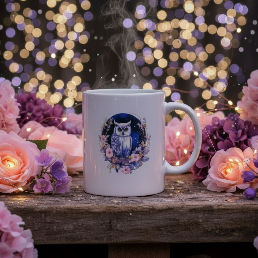 Starlit Owl Dreams Mug in Magical Night Garden