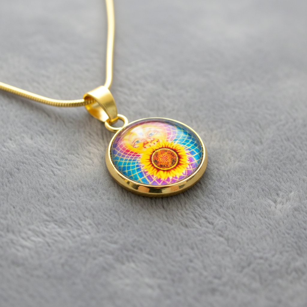 Sun & Sunflower Celestial Pendant - Velvet Angle Corrected
