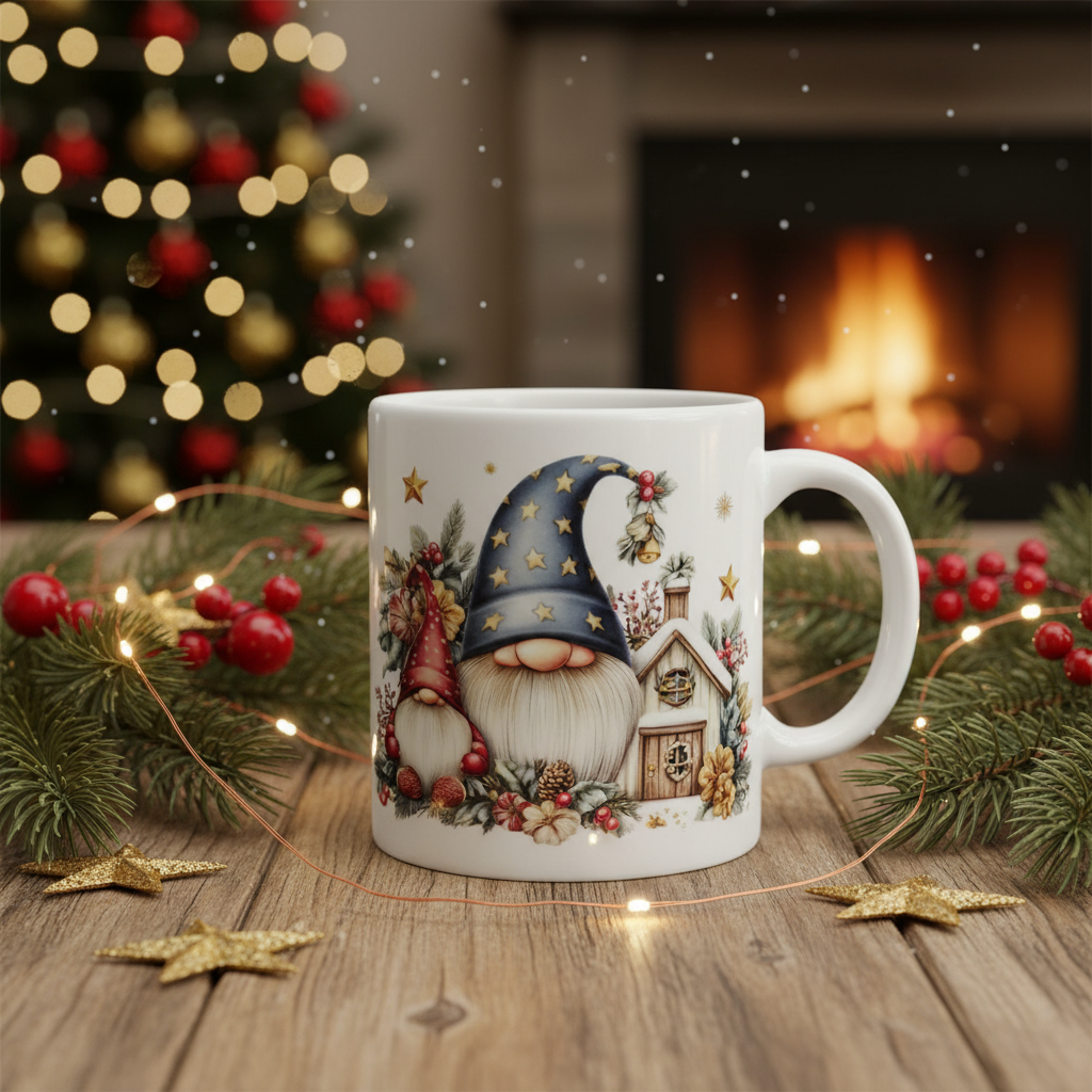 Two Gnomes with Cottage - Magical Christmas Scene